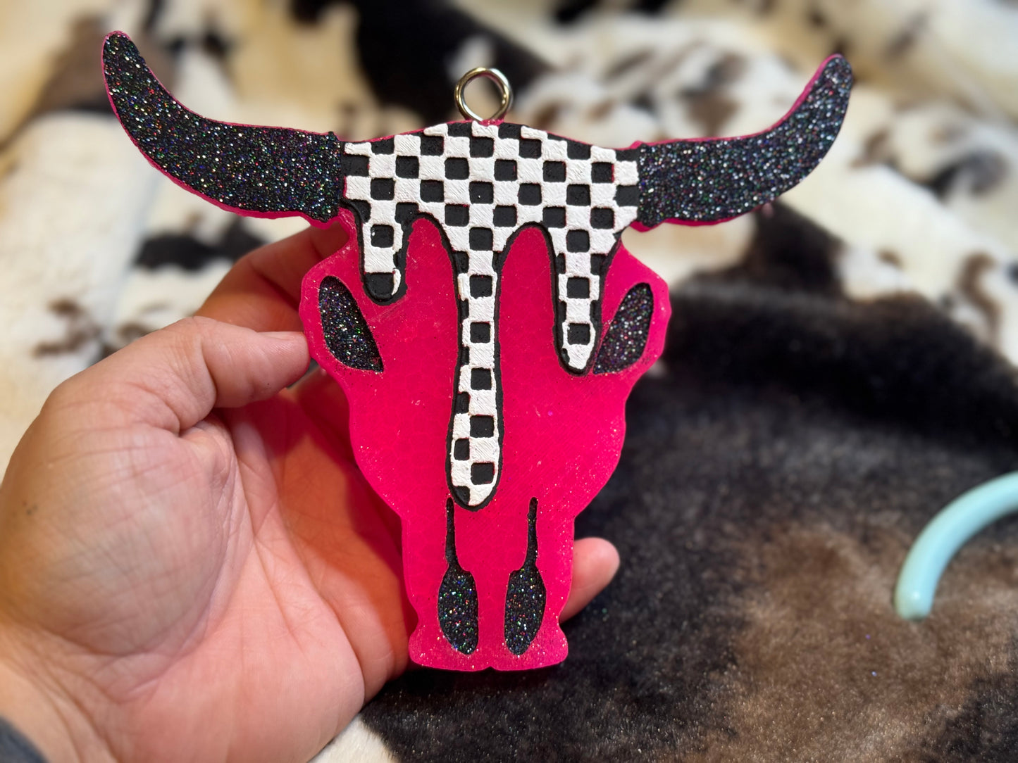Checkered Drip Bull Skull.
